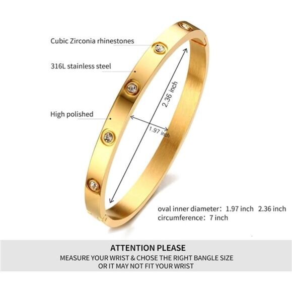 Women's Stainless Steel Crystal Bracelet with Cubic Zirconia Hinge Oval Bangle - Picture 2 of 7